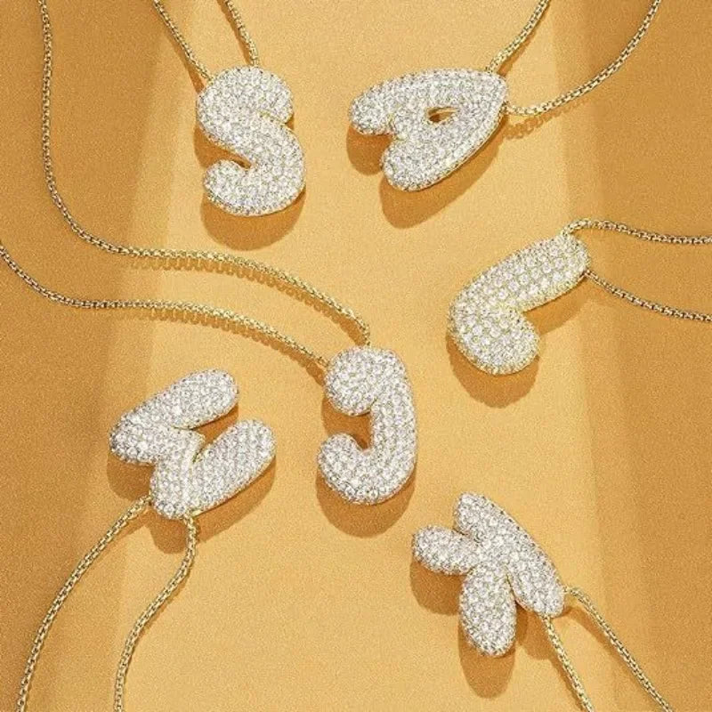 Bubble Initial Diamond Necklace