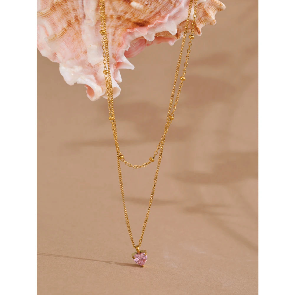 Pink Heart Drop Necklace